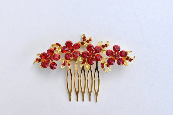 Small Red Gold Pearl Diamante Flower Chinese Wedding Hair Etsy