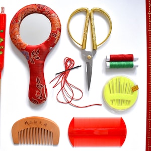 Brides Traditional Chinese Wedding Hair Ceremony Comb/Mirror/Candle Set