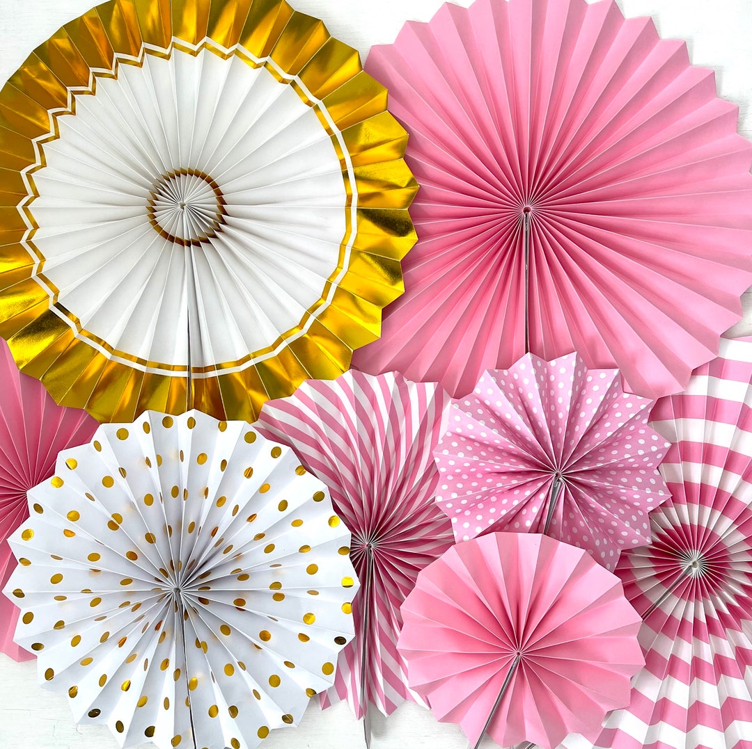 Gold and Pink Paper Fan Pinwheel Decorations SET A Etsy