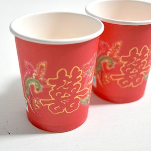 Tasses à thé en papier Dragon rouge Phoenix Double bonheur - Pour la cérémonie du thé