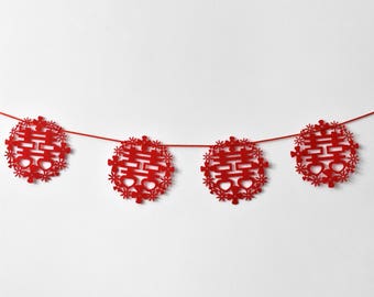 Red Double Happiness Felt Chinese Wedding Garland/Poster