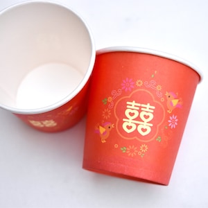 Red Lovebirds Double Happiness Paper Tea Cups For Tea Ceremony image 5