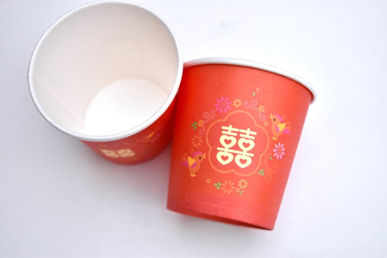 Red Lovebirds Double Happiness Paper Tea Cups For Tea Ceremony image 5