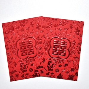 Double Happiness Flower + Leaf Lai See/Money Packets - Pink/Red - Large Size