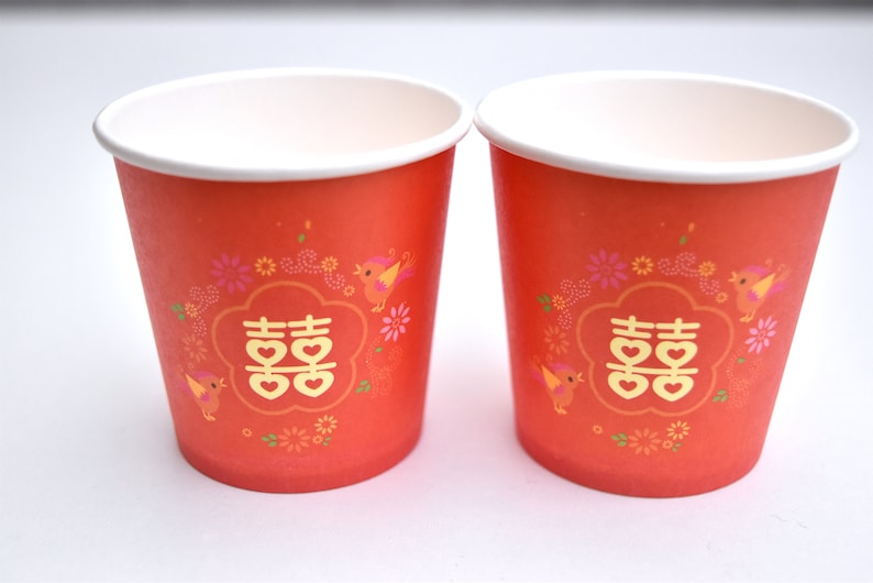 Red Lovebirds Double Happiness Paper Tea Cups For Tea Ceremony image 3