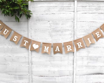 Rustic Burlap/Hessian &#39;Just Married&#39; Wedding Bunting