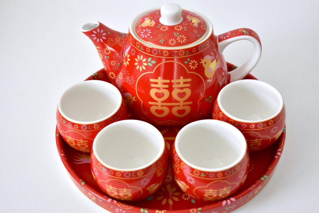 Buy Love Birds Chinese Wedding Double Happiness Tea Set/tea Pot/tea Cups  for Tea Ceremony Online in India - Main Image