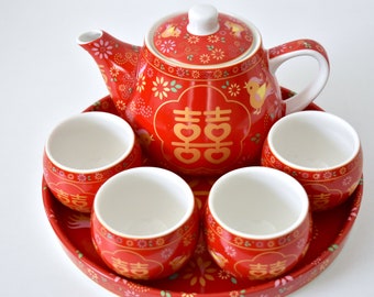 Love Birds Chinese Wedding Double Happiness Tea Set/tea Pot/tea