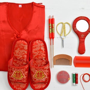 Chinese Wedding Bridal Hair Ceremony/Pyjama/Slippers Combo Set