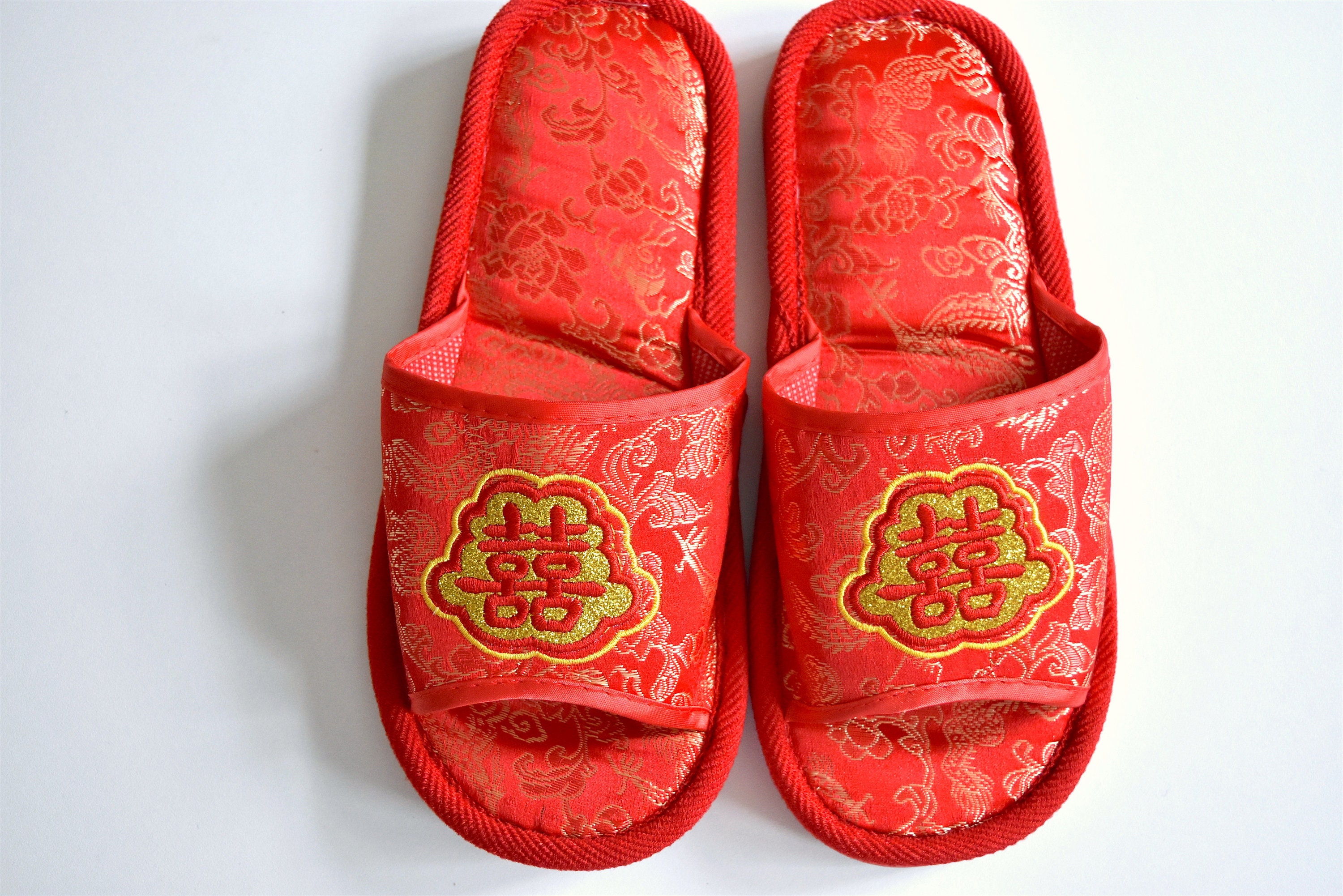 Red Satin Chinese Wedding Double Happiness Slippers for - Etsy UK