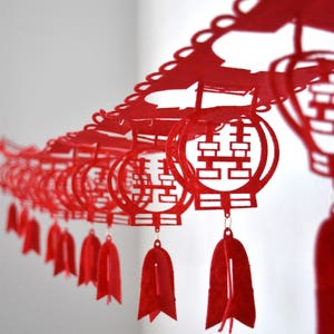 Red Double Happiness Felt Chinese Wedding Lantern Garland/Poster 3 Metres image 1