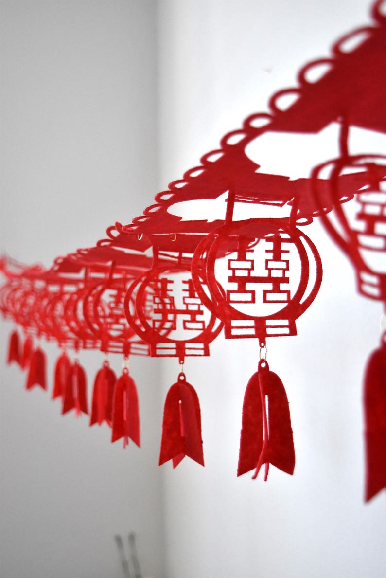 Red Double Happiness Felt Chinese Wedding Lantern Garland/Poster 3 Metres image 1