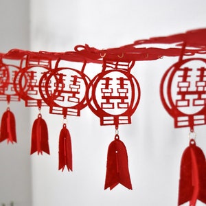 Red Double Happiness Felt Chinese Wedding Lantern Garland/Poster 3 Metres image 2