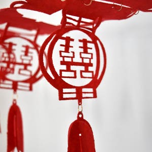 Red Double Happiness Felt Chinese Wedding Lantern Garland/Poster 3 Metres image 4