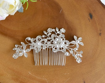 Bridal Silver Flower Crystal Jewelled Wedding Hair Comb/Hair Accessory/Hair Pin - FLEUR