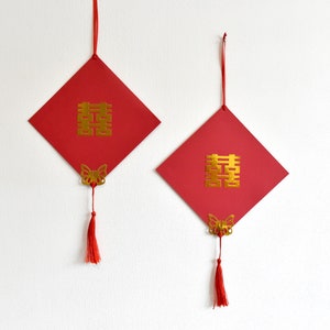 Chinese Wedding Double Happiness Butterfly Diamond-Style Hanging Decor/Poster