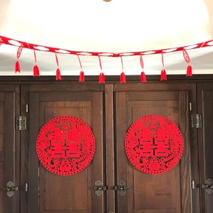 Red Double Happiness Felt Chinese Wedding Lantern Garland/Poster 3 Metres image 6