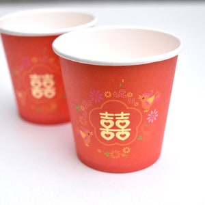 Red Lovebirds Double Happiness Paper Tea Cups For Tea Ceremony Love Birds x100