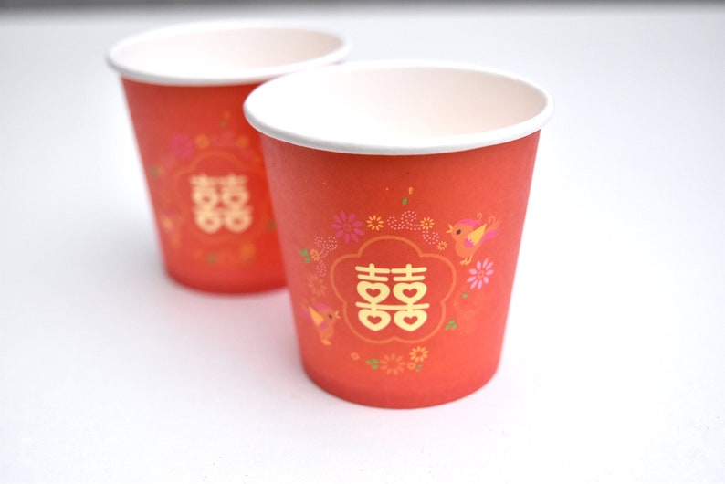 Red Lovebirds Double Happiness Paper Tea Cups For Tea Ceremony Love Birds x100