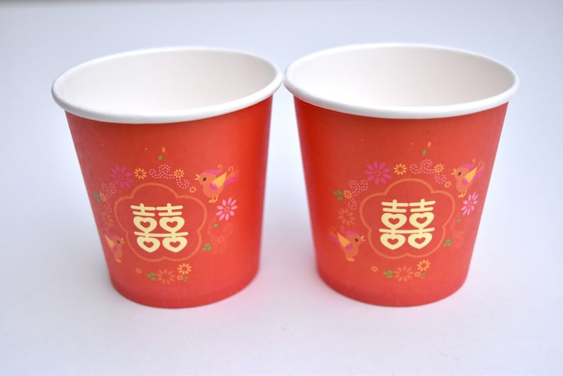 Red Lovebirds Double Happiness Paper Tea Cups For Tea Ceremony image 2
