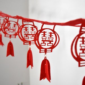 Red Double Happiness Felt Chinese Wedding Lantern Garland/Poster 3 Metres image 3