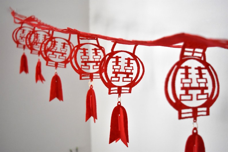 Red Double Happiness Felt Chinese Wedding Lantern Garland/Poster 3 Metres image 3