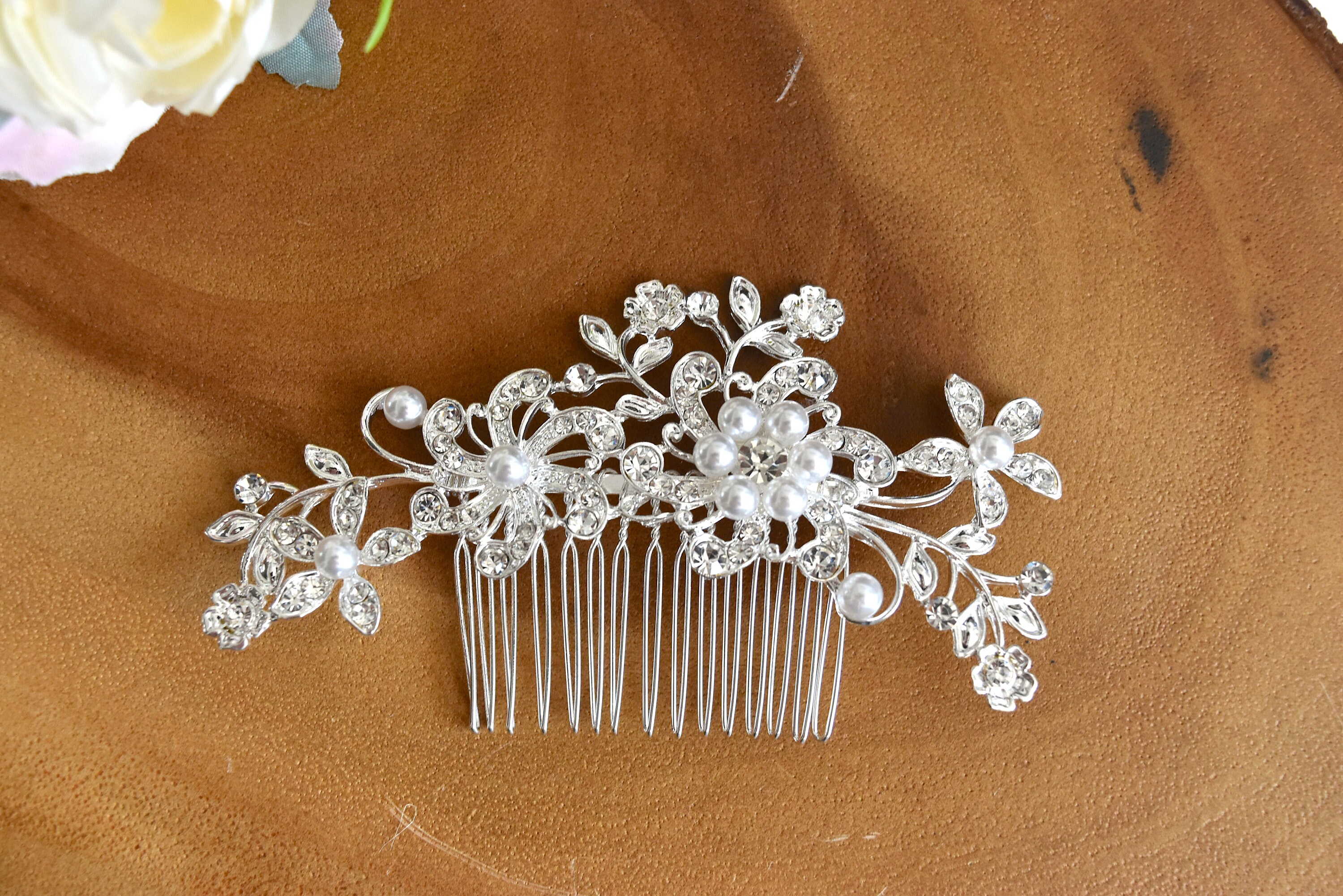Bling cluster hair comb wedding silver flower new Bridal Hair Combs | Decorative Hair Combs at Cassandra Lynne main image 2
