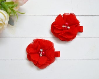 Flower Girl Wedding Red Chiffon Flower Hair Clip - Gifts/Favours