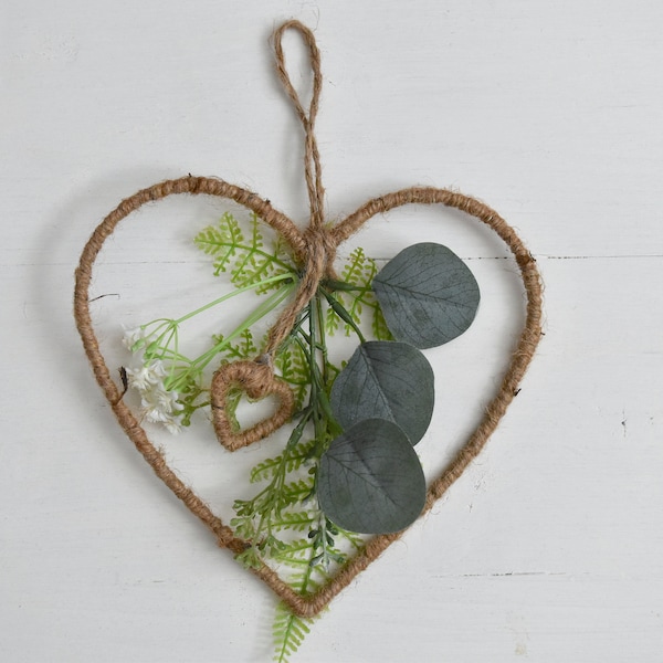 Twine + Eucalyptus Green Foliage Heart Wreath/Hanging Decor