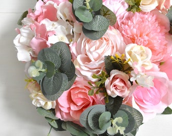 Pink Flower + Eucalyptus Green Foliage Bunch/Flower Row