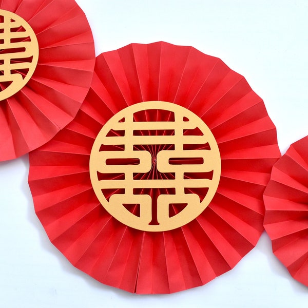 Red Double Happiness Pinwheel Chinese Wedding Decoration