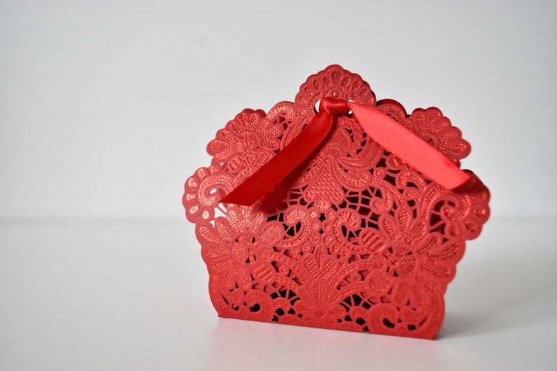 Red Lace Wedding Favour Box With Tie Etsy UK