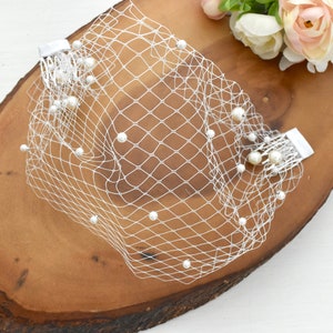 Bridal Birdcage Veil with Pearls, Wedding Hair Comb