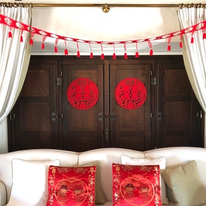 Red Double Happiness Felt Chinese Wedding Lantern Garland/Poster 3 Metres image 5