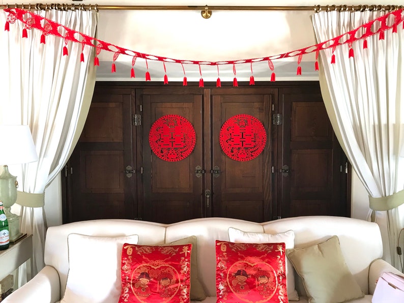 Red Double Happiness Felt Chinese Wedding Lantern Garland/Poster 3 Metres image 5