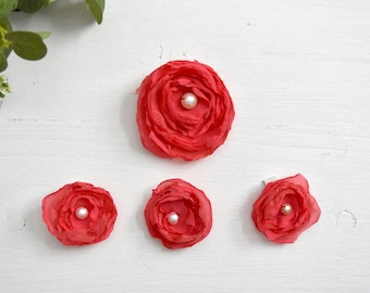 Flower Girl Wedding Coral Pink Chiffon Flower Hair Clip Bundle - Gifts/Favours