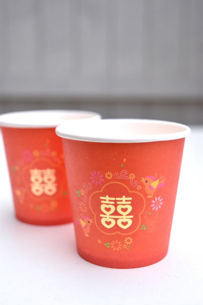 Red Lovebirds Double Happiness Paper Tea Cups For Tea Ceremony image 1