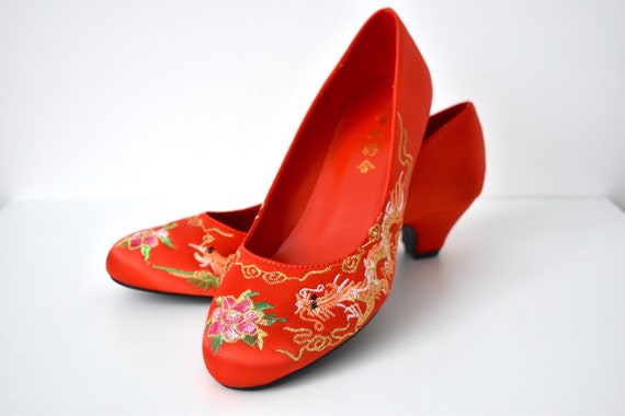 Red Bridal Shoes, Chinese Wedding, Bridal Shoes, Wedding Gift, Traditional  Handmade Red Floral Wedding Shoes - Etsy