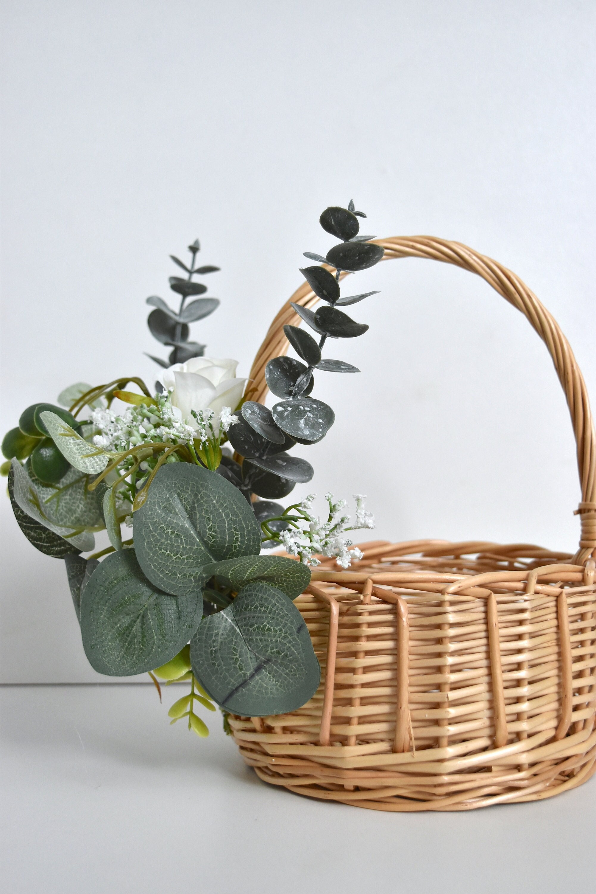 Monland Flower Girl Basket White Flower Basket Wedding Flower Basket Bow Bride Wedding Flower Basket 