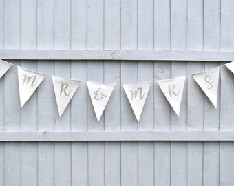 Cream &#39;Mr + Mrs&#39; Triangle Wedding Bunting