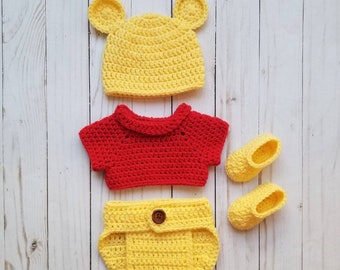 Crochet Bear Baby Set, Winnie the Pooh, Winnie the Pooh Hat, Winnie the Pooh Baby Shower, Winnie the Pooh Baby Set, Winnie the Pooh Nursery