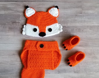 Crochet Fox Baby Set, Fox Hat, Fox Baby Set,  Fox Photo Prop Set, Photo Prop Baby Set, Fox Costume, Fox Baby Shower, Fox Nursery, Fox Hat