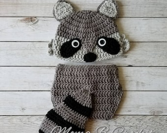 Crochet Raccoon Baby Set, Raccoon Hat, Raccoon Baby Set,  Raccoon Photo Prop Set, Photo Prop Baby Set, Raccoon Costume
