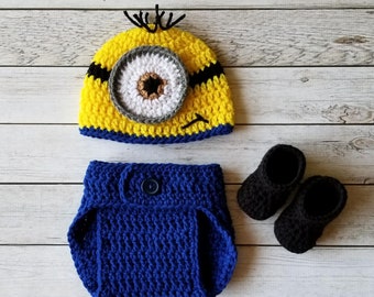 Crochet Minion Baby Set, Minion Hat, Minion Photo Prop Set, Baby Photo Prop Set, Photo Prop Baby Set, Minion Costume