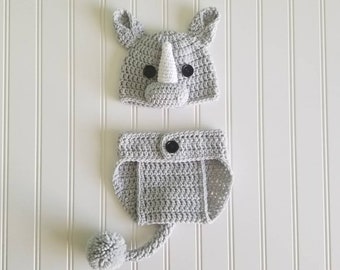 Crochet Rhino Baby Set, Rhino Baby Set, Crochet Rhino Hat, Rhino Costume, Rhino Photo Prop, Photo Prop Baby Set, Rhino Nursery, Baby Rhino