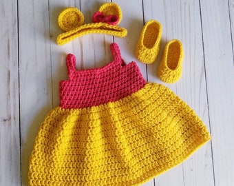 Ensemble de bébé ours au crochet, Winnie l'ourson, chapeau de Winnie l'ourson, douche de bébé Winnie l'ourson, ensemble de bébé Winnie l'ourson, pépinière de Winnie l'ourson