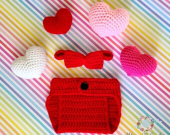 Crochet Valentines Day Baby Set, Valentine Baby Set,  Valentine Baby Photography Set, Valentines Day Baby Set