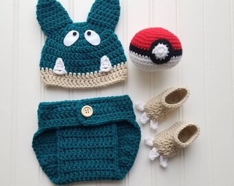 Crochet Munchlax Baby Set, Munchlax Hat, Munchlax Baby Set, Pokemon Baby Set, Munchlax Costume, Snorlax, Baby Pokemon, Munchlax Pokemon