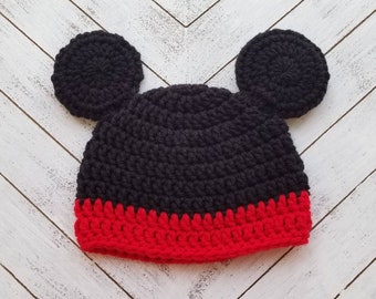 Crochet Mickey Mouse Hat, Mickey Mouse Hat, Baby Mickey Mouse Hat, Crochet Mickey Hat