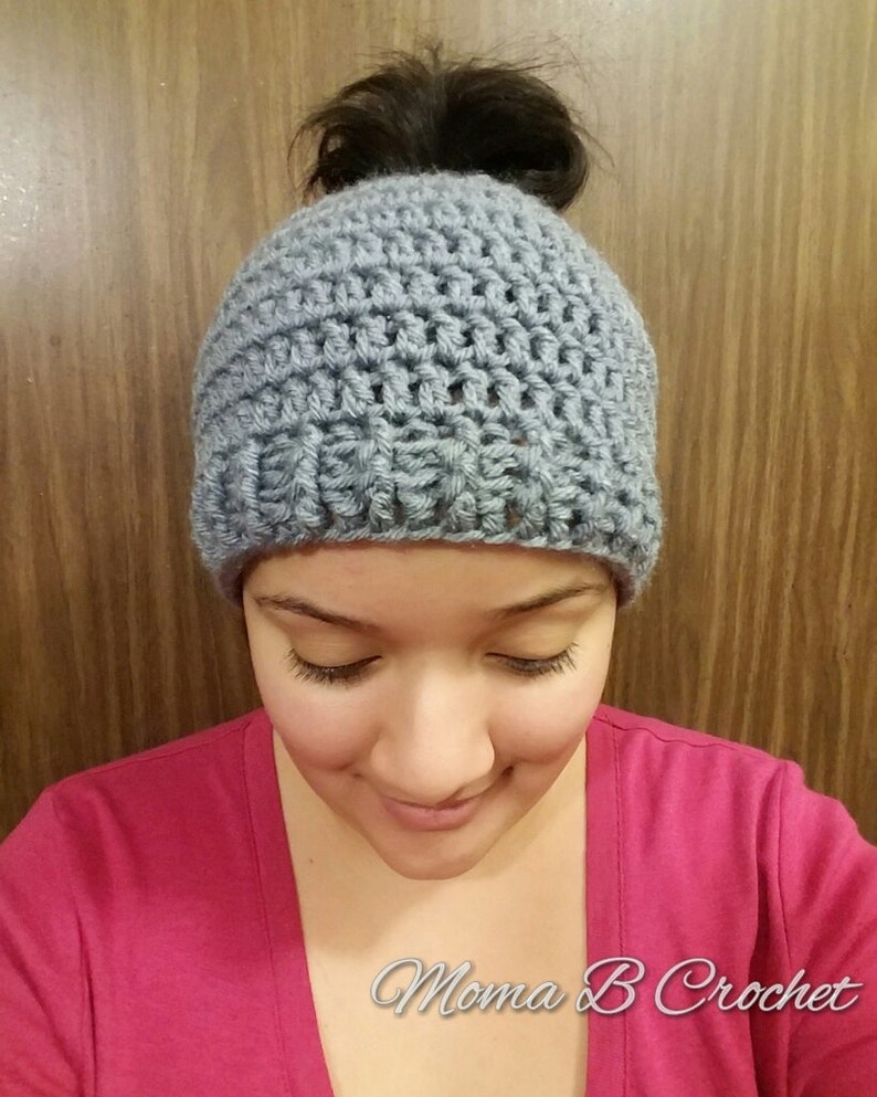 Crochet Messy Bun Hat, Messy Bun Hat, Messy Man Bun Hat, Pony Tail Hat, Pony Tail Beanie, Messy Bun Toque image 1